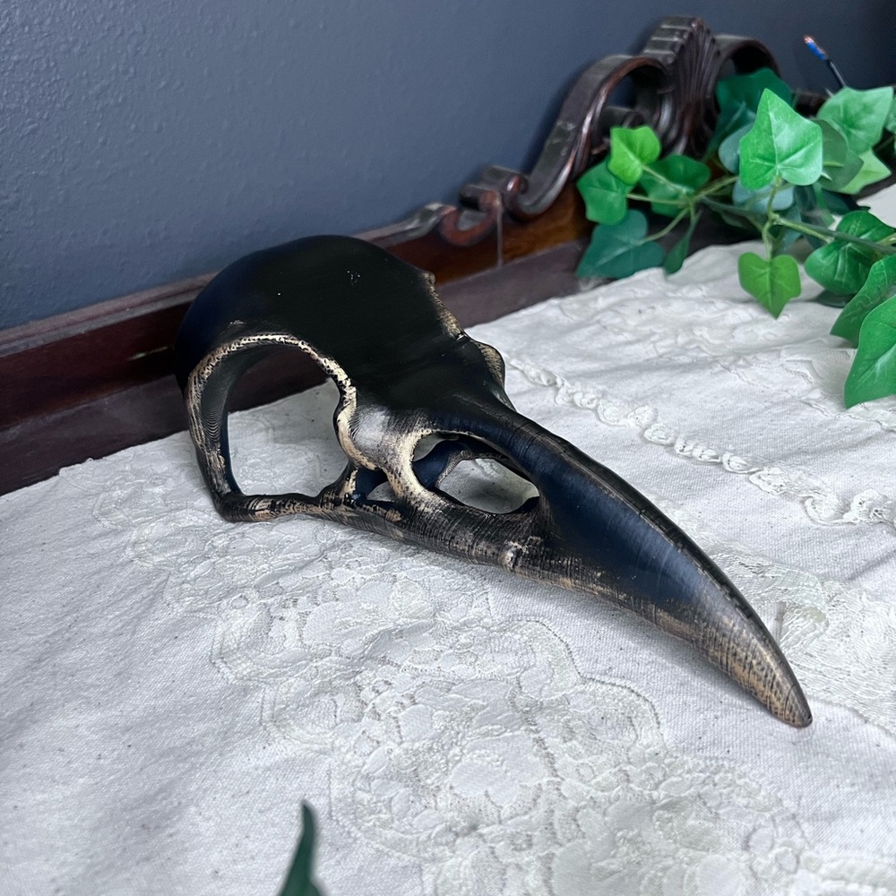 Black and gold raven skull decor